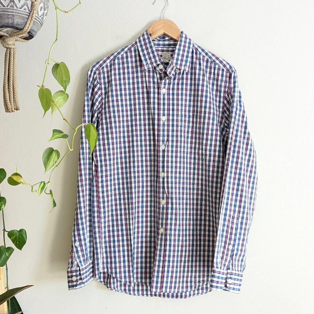 J. Crew | Sunwashed Oxford | Men's Plaid Long Sleeve Button Front Shirt